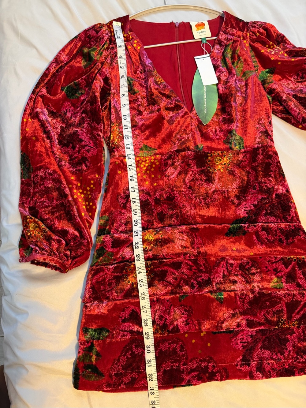 FARM Rio Farm Rio Velvet Floral V-Neck Mini Dress Deep Red M NWT - Picture 11 of 15